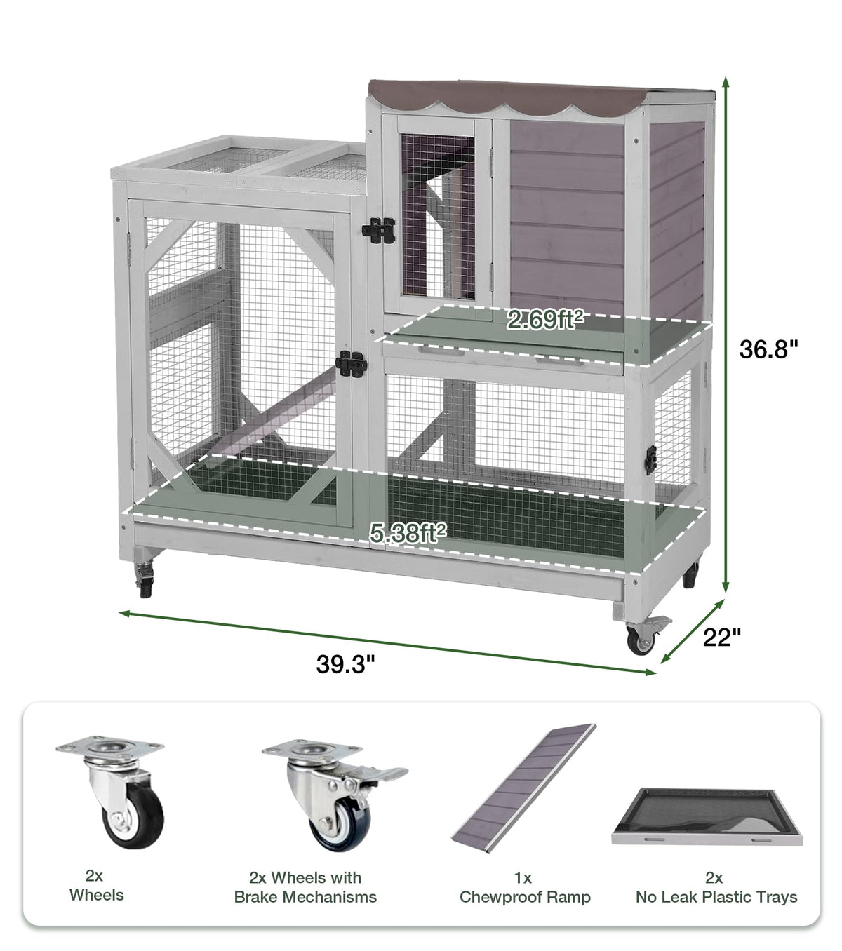 Wooden Rabbit Cage on Wheels with Ramp F73187