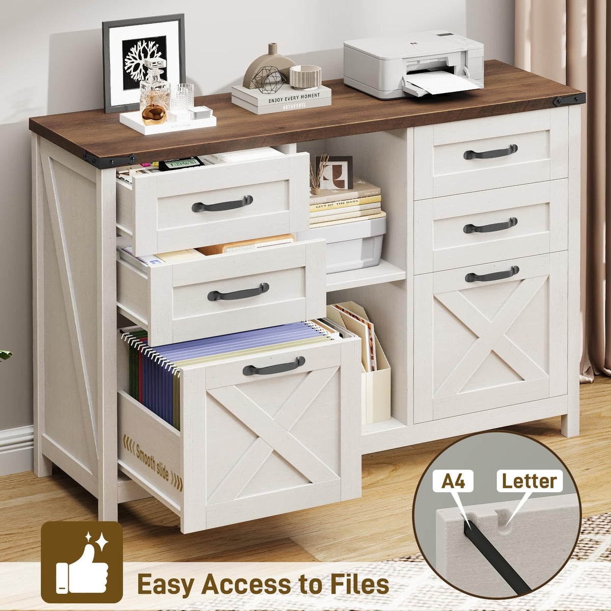 White and Brown 6 Drawer File Cabinet E570