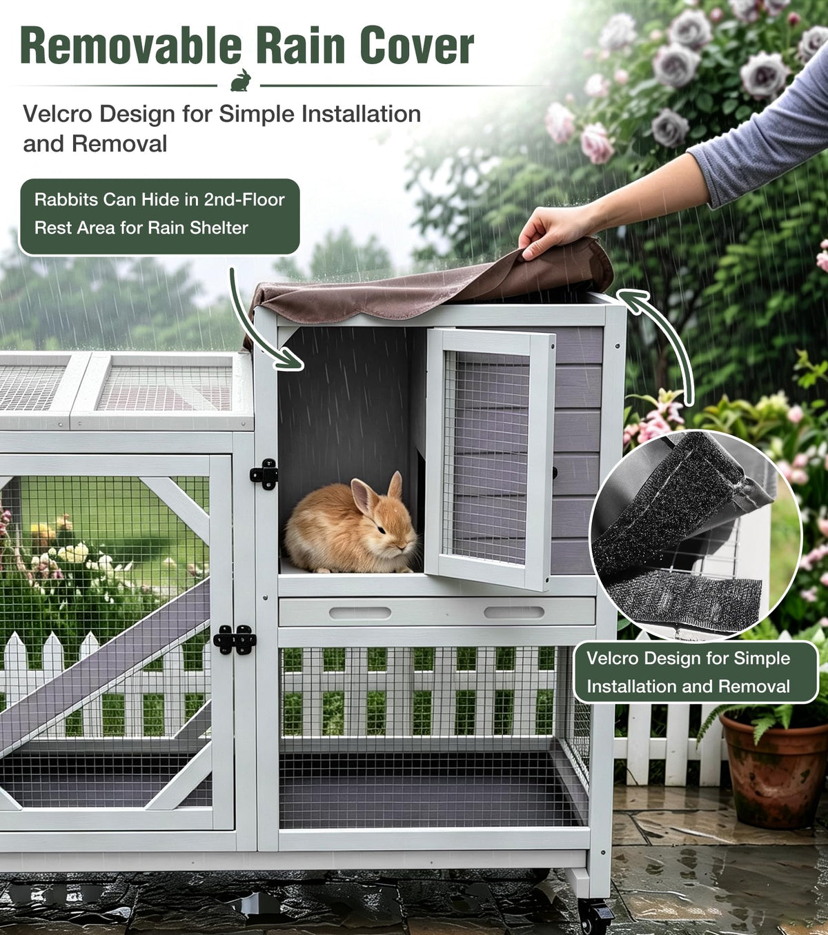 Wooden Rabbit Cage on Wheels with Ramp F73187
