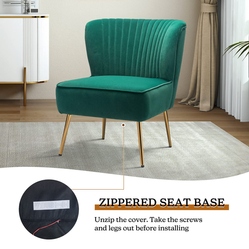 Velvet Accent Chair Set of 2 Emerald Green Wingback Armless Slipper Chair T118764