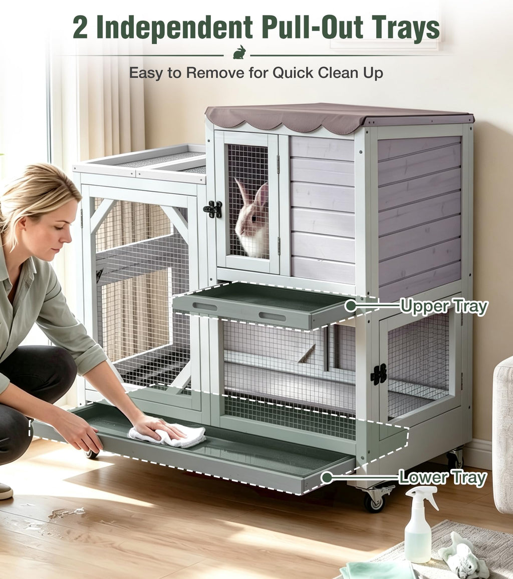 Wooden Rabbit Cage on Wheels with Ramp F73187