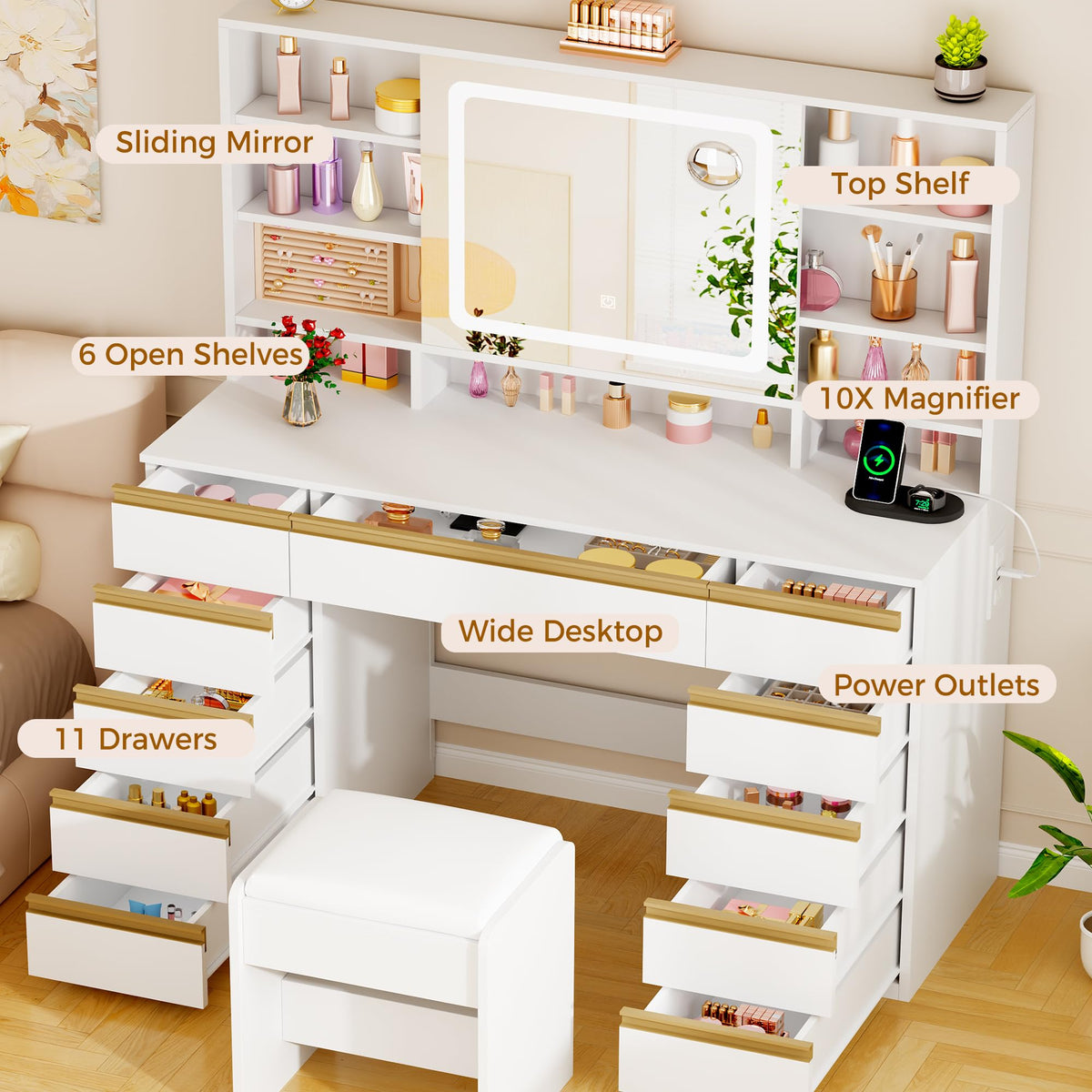 Large Vanity Desk with Sliding Mirror and Jewelry Storage I72702