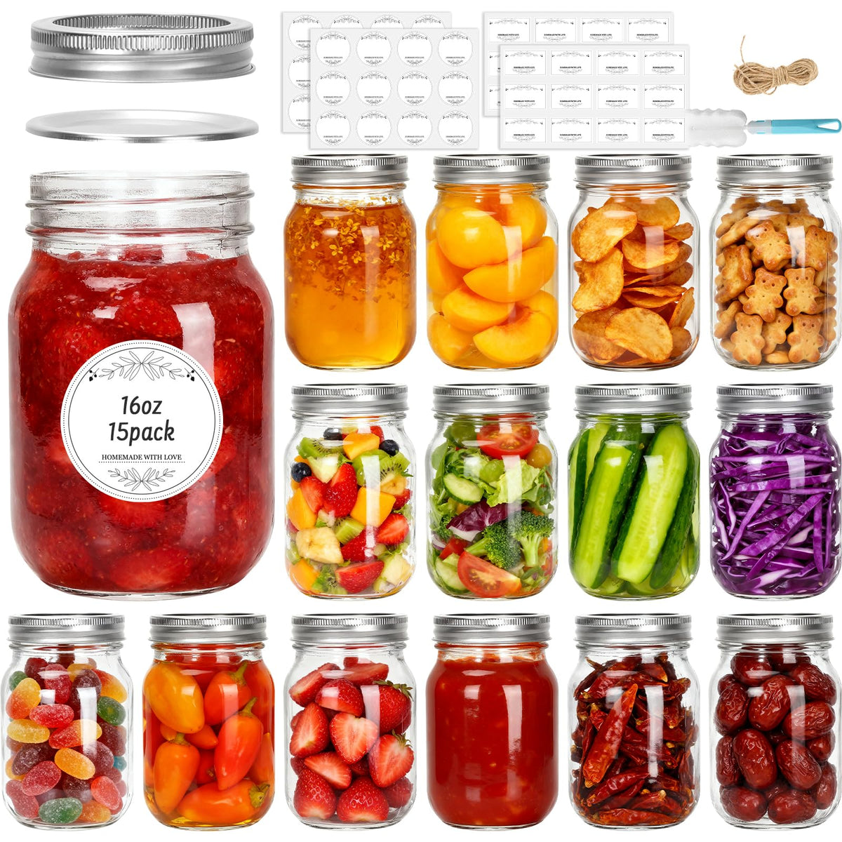 16 oz Glass Mason Jars 15 Pack E74089