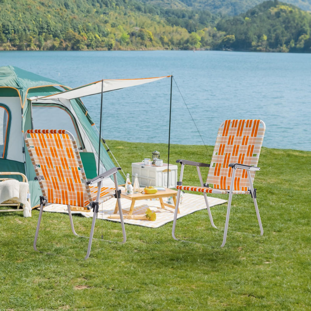Orange & White Set of 2 Webbed Folding Beach Chairs A8236