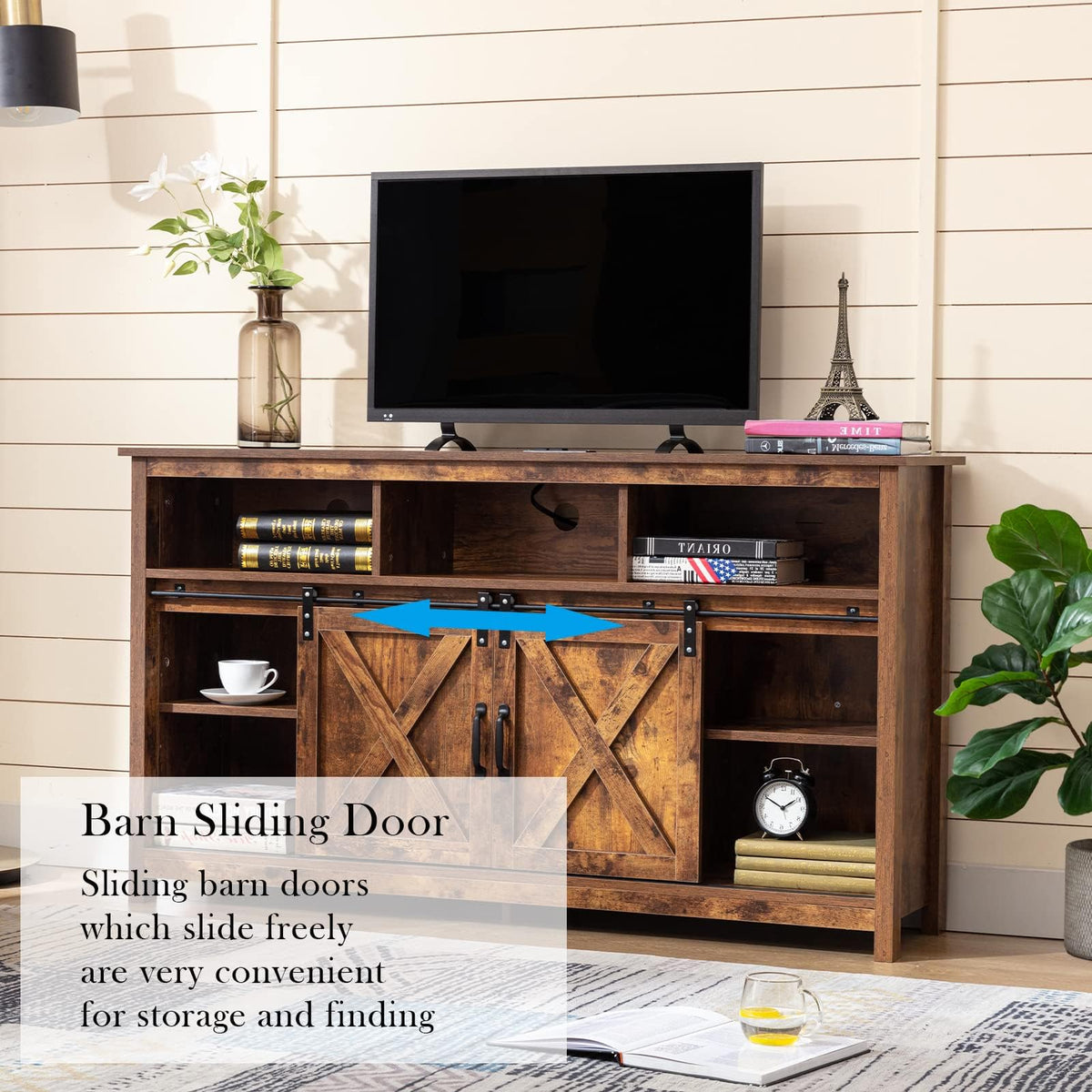 57In Wooden Farmhouse TV Stand with Sliding Barn Door W163872