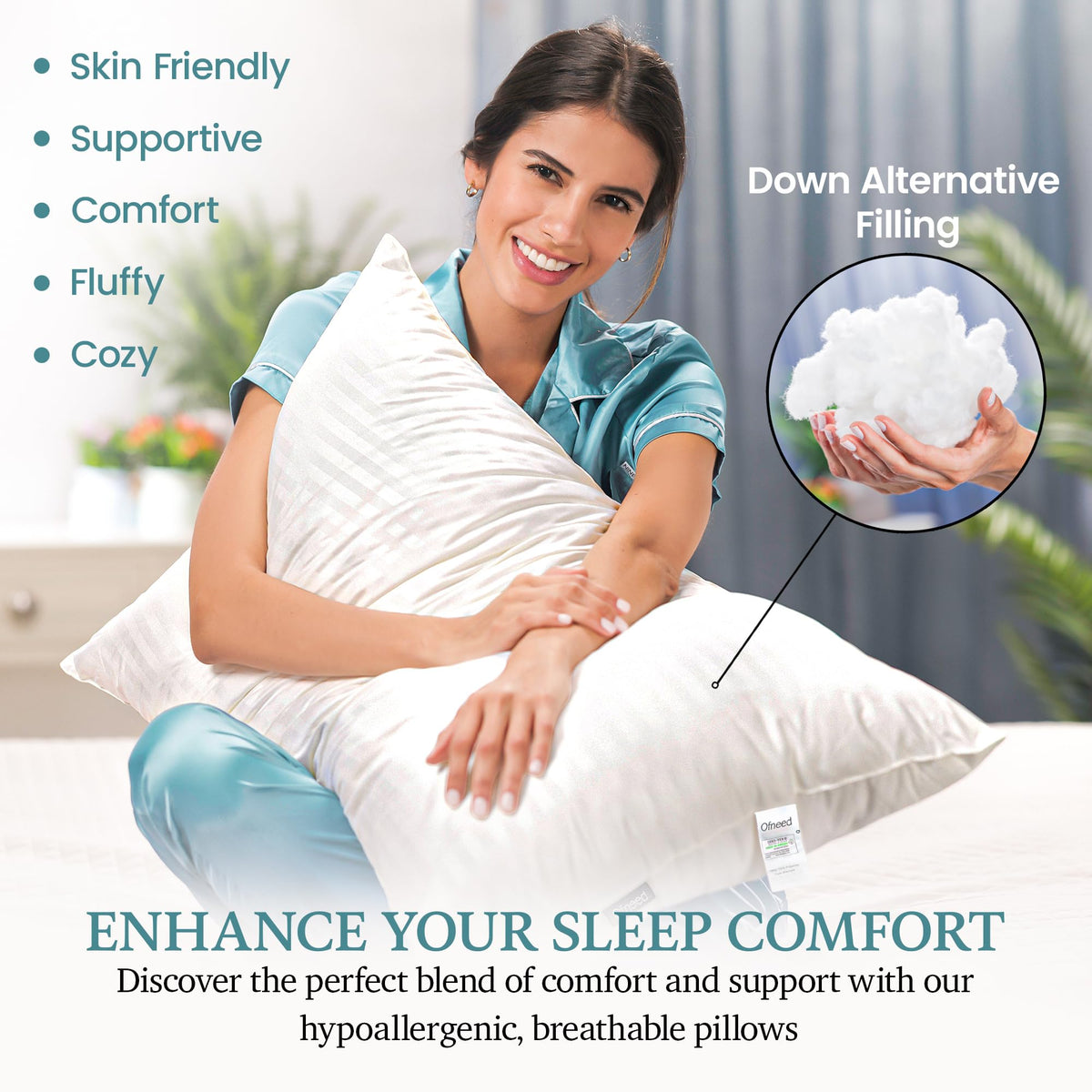 King Size Down Alternative Pillows Set of 2 Cotton Cover 20"x36" N914