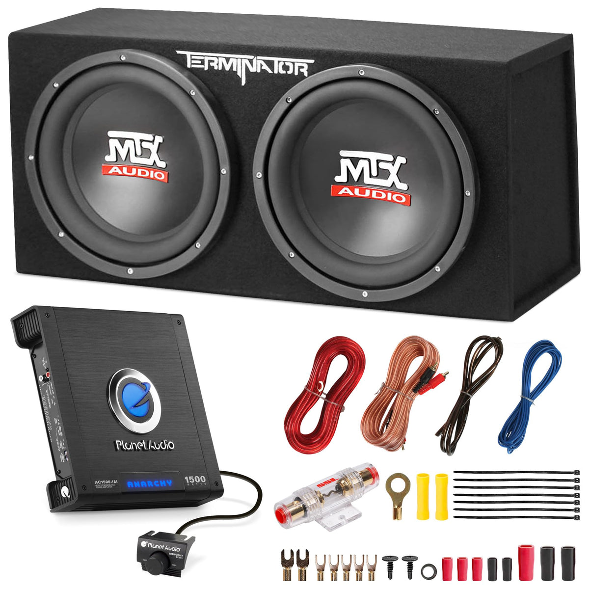 Dual 12" Subwoofers Loaded Enclosure with Amp & Wiring Kit W10079