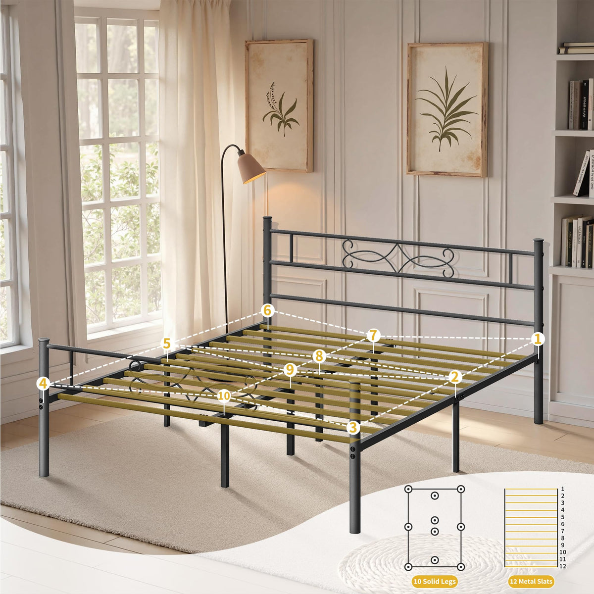 14" Full Size Metal Platform Bed Frame with Headboard X25810