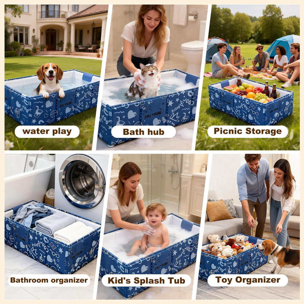 Foldable Dog Bathtub for Small to Medium Dogs & Cats, Blue S570