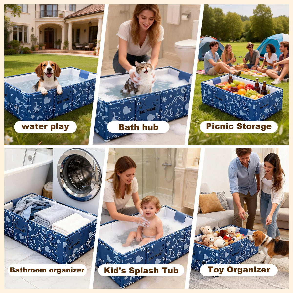 Foldable Dog Bathtub for Small to Medium Dogs & Cats, Blue S570