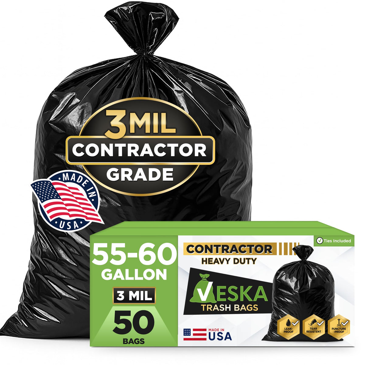 55 Gallon 3 Mil Heavy Duty Contractor Trash Bags F6764