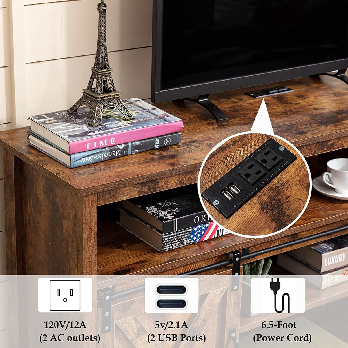 57In Wooden Farmhouse TV Stand with Sliding Barn Door W163872
