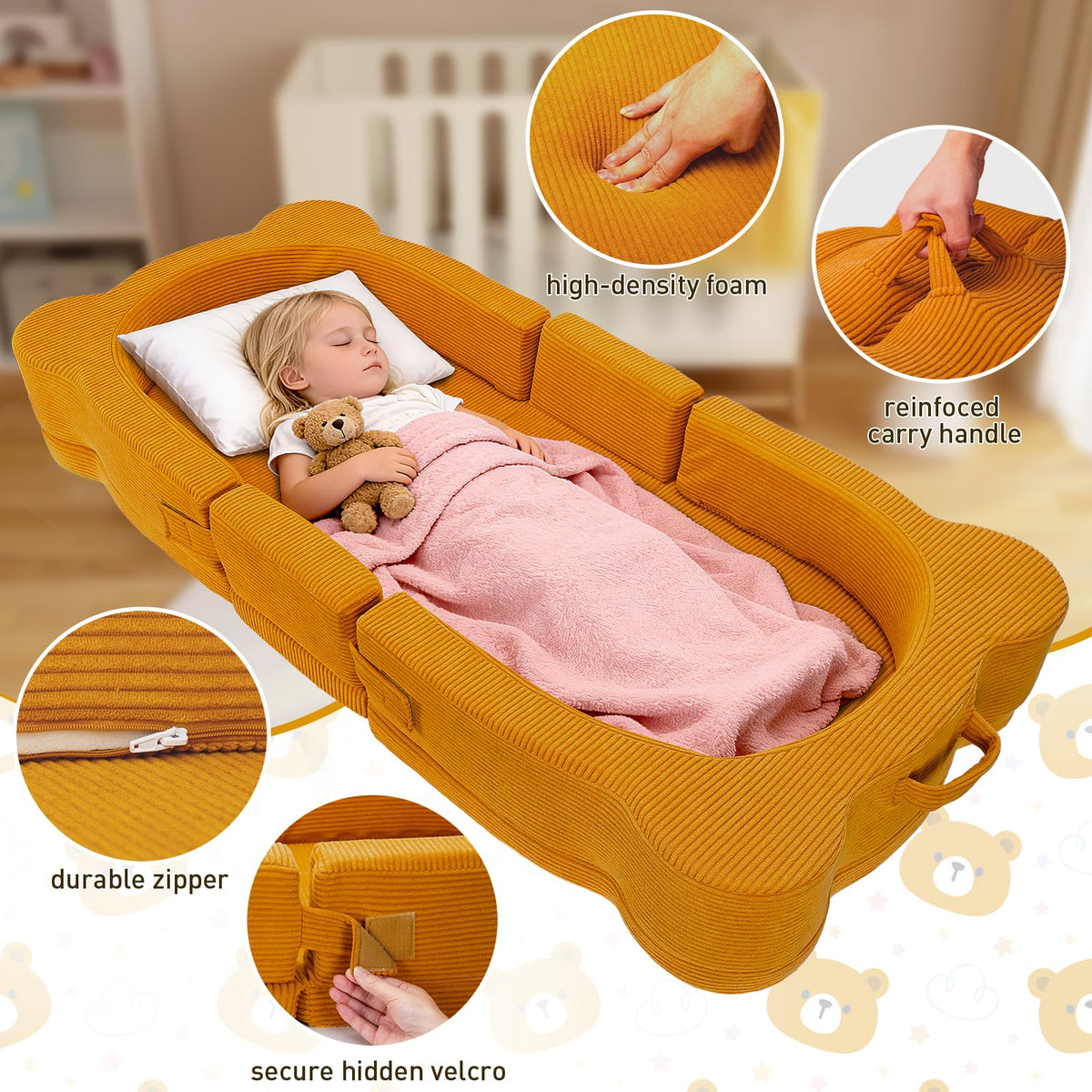 Portable Foldable Toddler Travel Bed with Safety Rail I647739