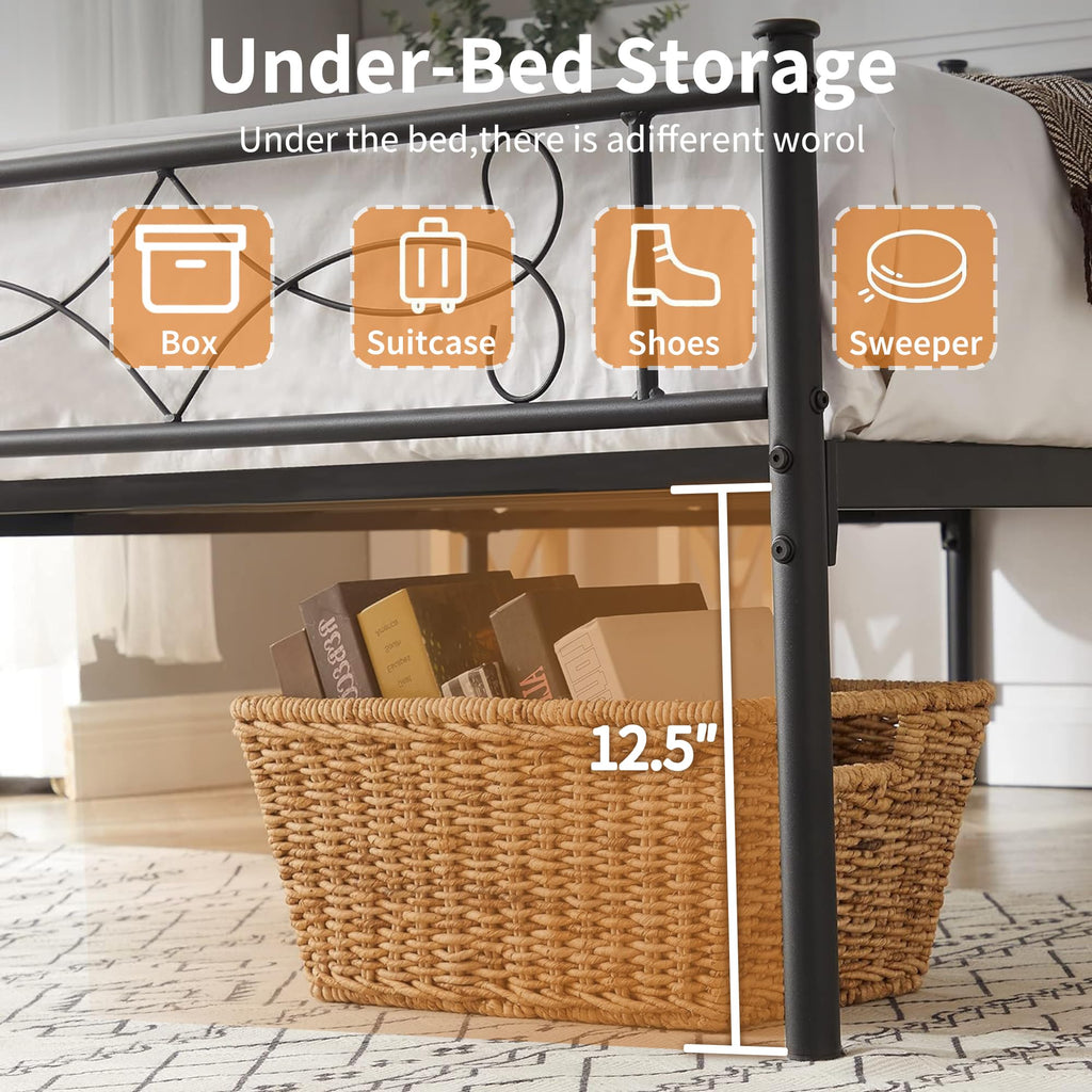 14" Full Size Metal Platform Bed Frame with Headboard X25810