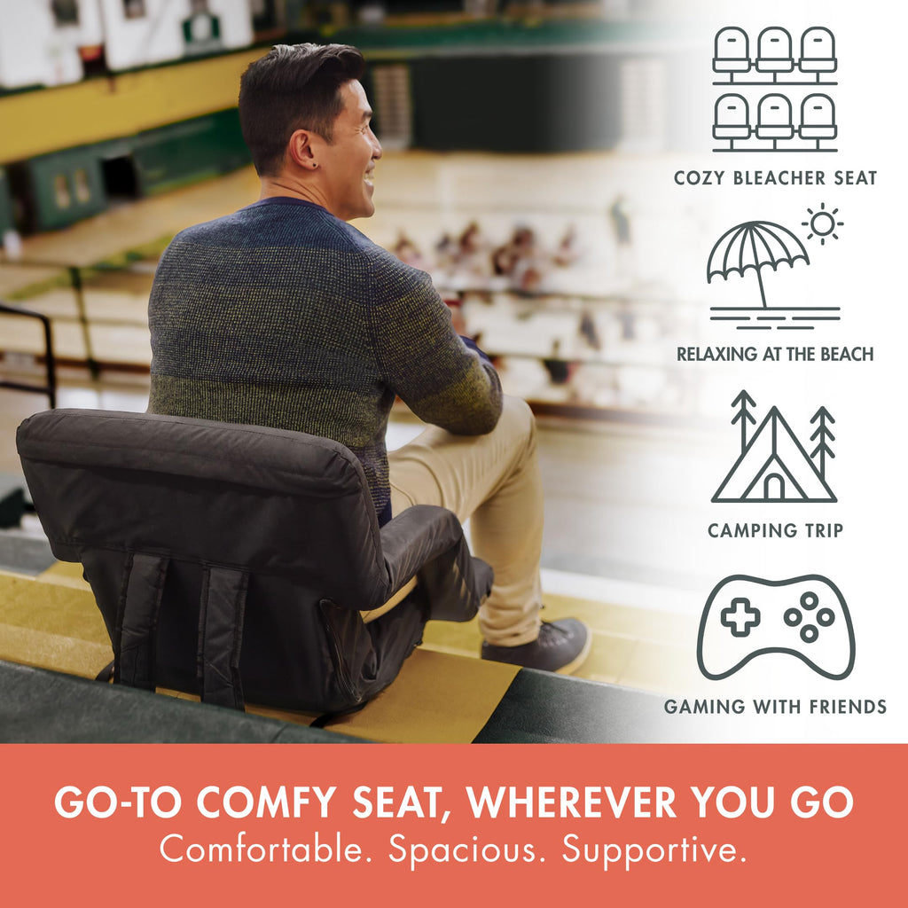 Portable Reclining Folding Stadium Seat with Back Support, Black W278