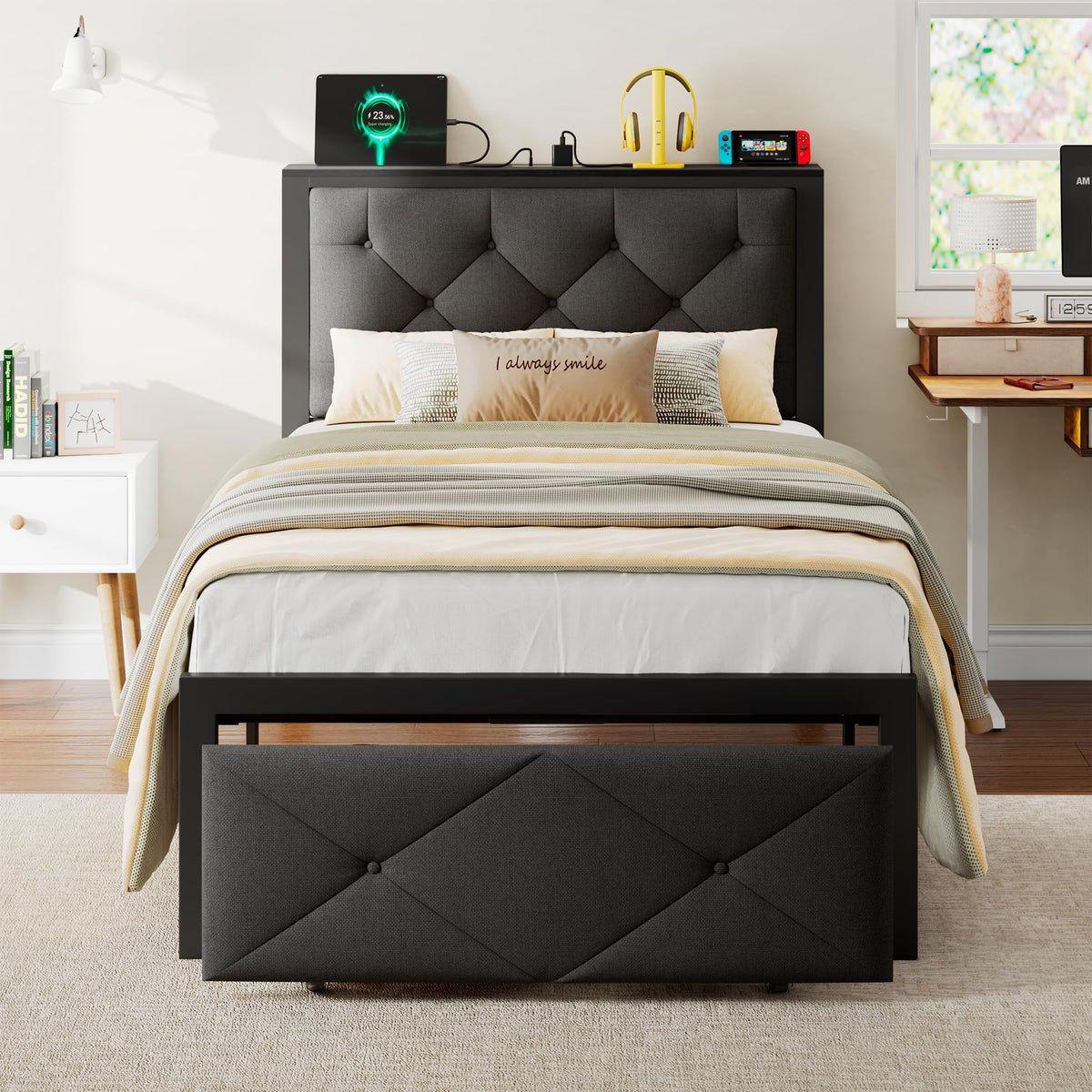 Black Twin Bed Frame with Storage Drawers C217834