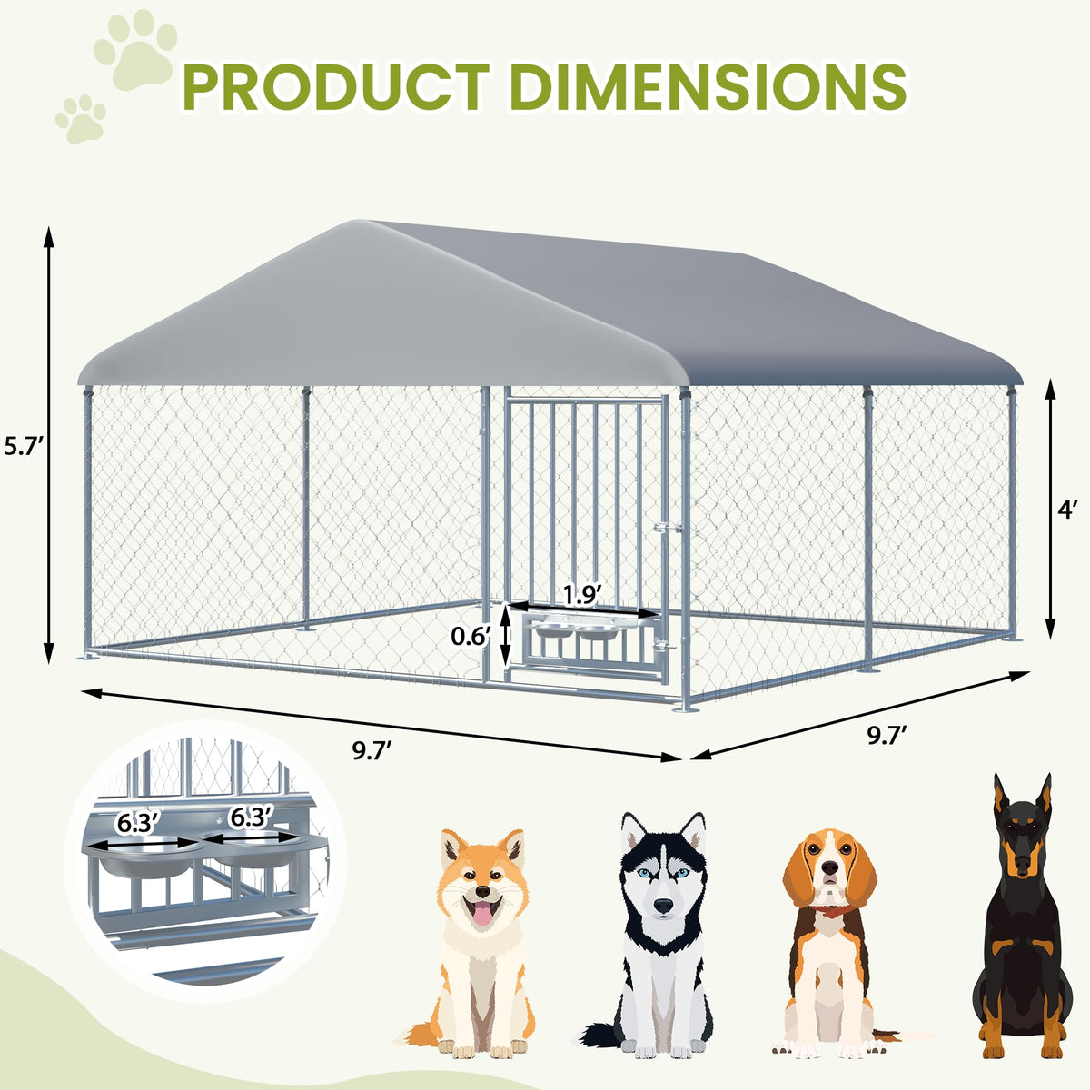 10FT x 10FT Outdoor Dog Kennel with Roof A4613