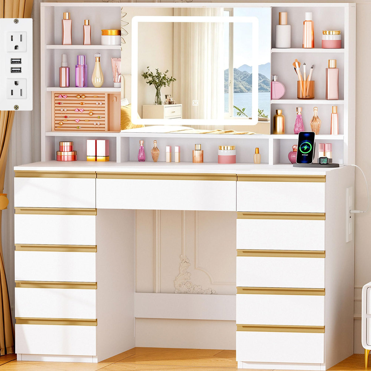 Large Vanity Desk with Sliding Mirror and Jewelry Storage I72702