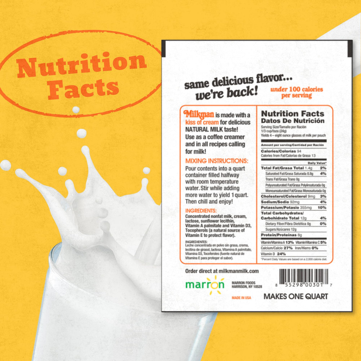 Low-Fat Instant Dry Milk Powder Packets 18 Pack Q2143