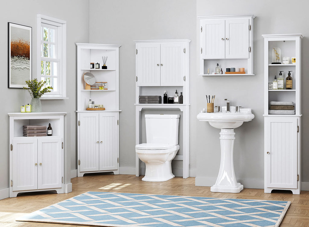 White Bathroom Storage Cabinet with Doors Q607413