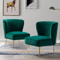 Velvet Accent Chair Set of 2 Emerald Green Wingback Armless Slipper Chair T118764