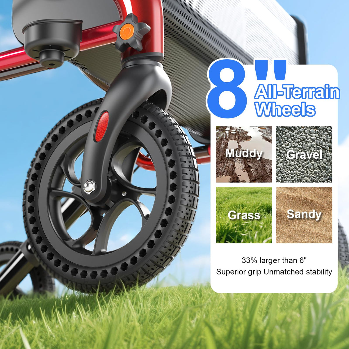 Red 8" All-Terrain Rollator Walker M58569