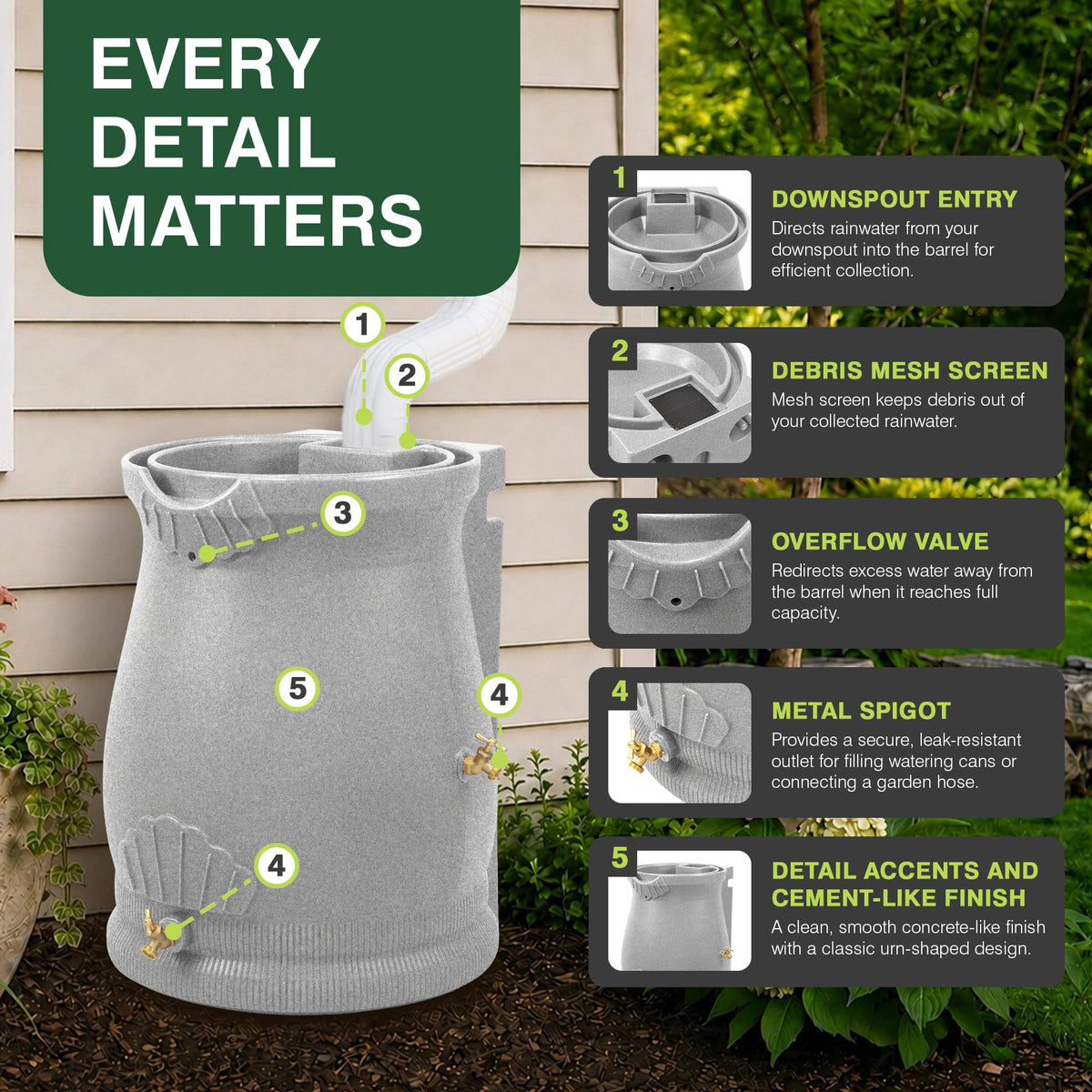 50 Gallon Urn Shaped Water Collection Barrel K362932
