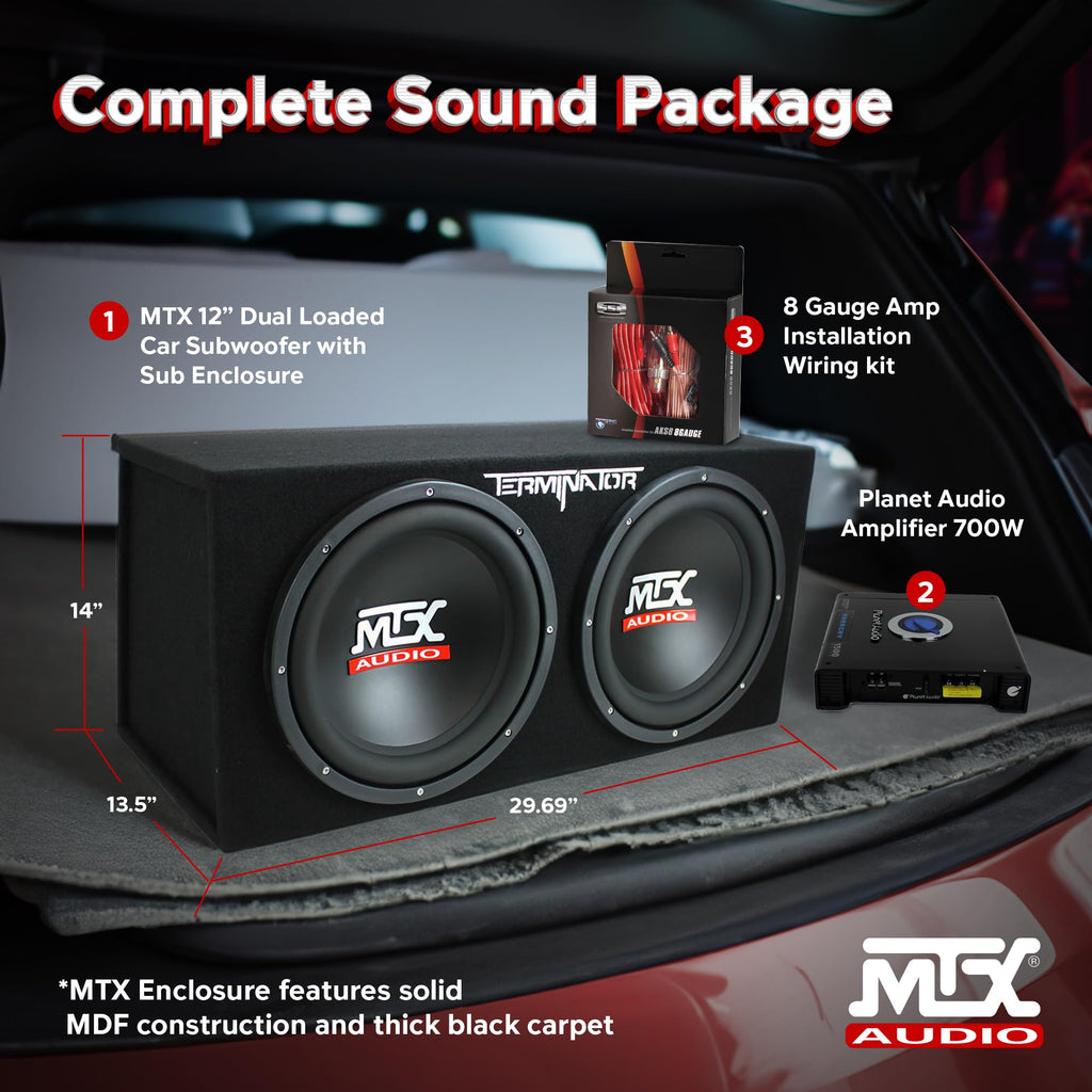 Dual 12" Subwoofers Loaded Enclosure with Amp & Wiring Kit W10079