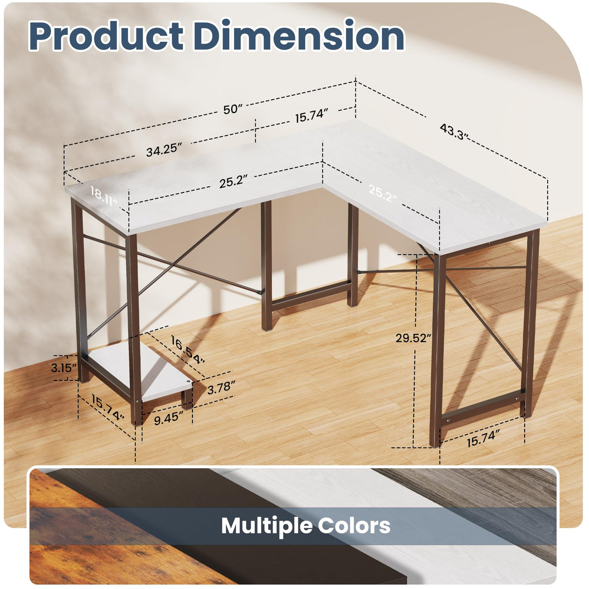 50-Inch Reversible L Shaped Desk with CPU Shelf H828141