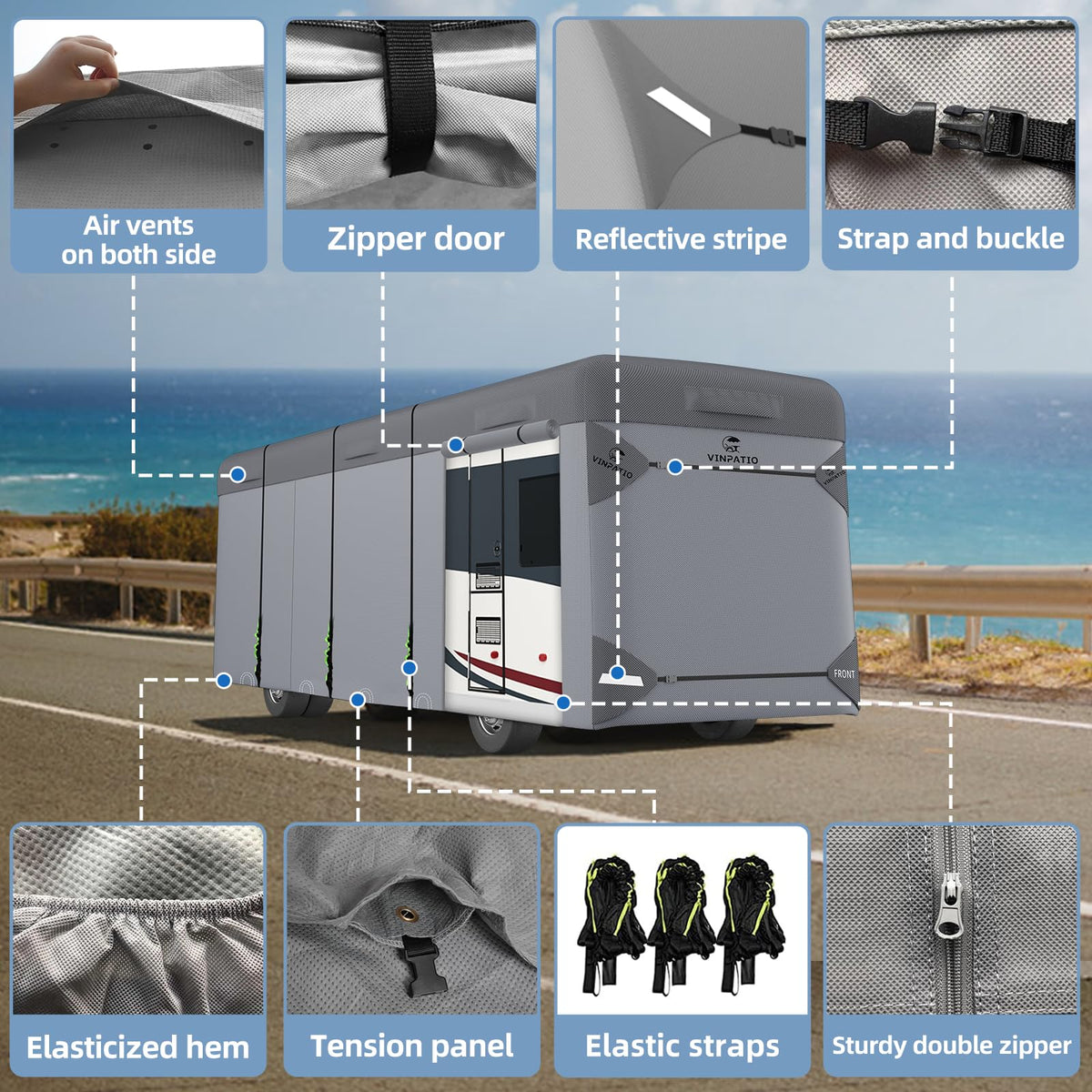 Class A RV Cover 7 Layers 34'-37' Windproof Waterproof A6382