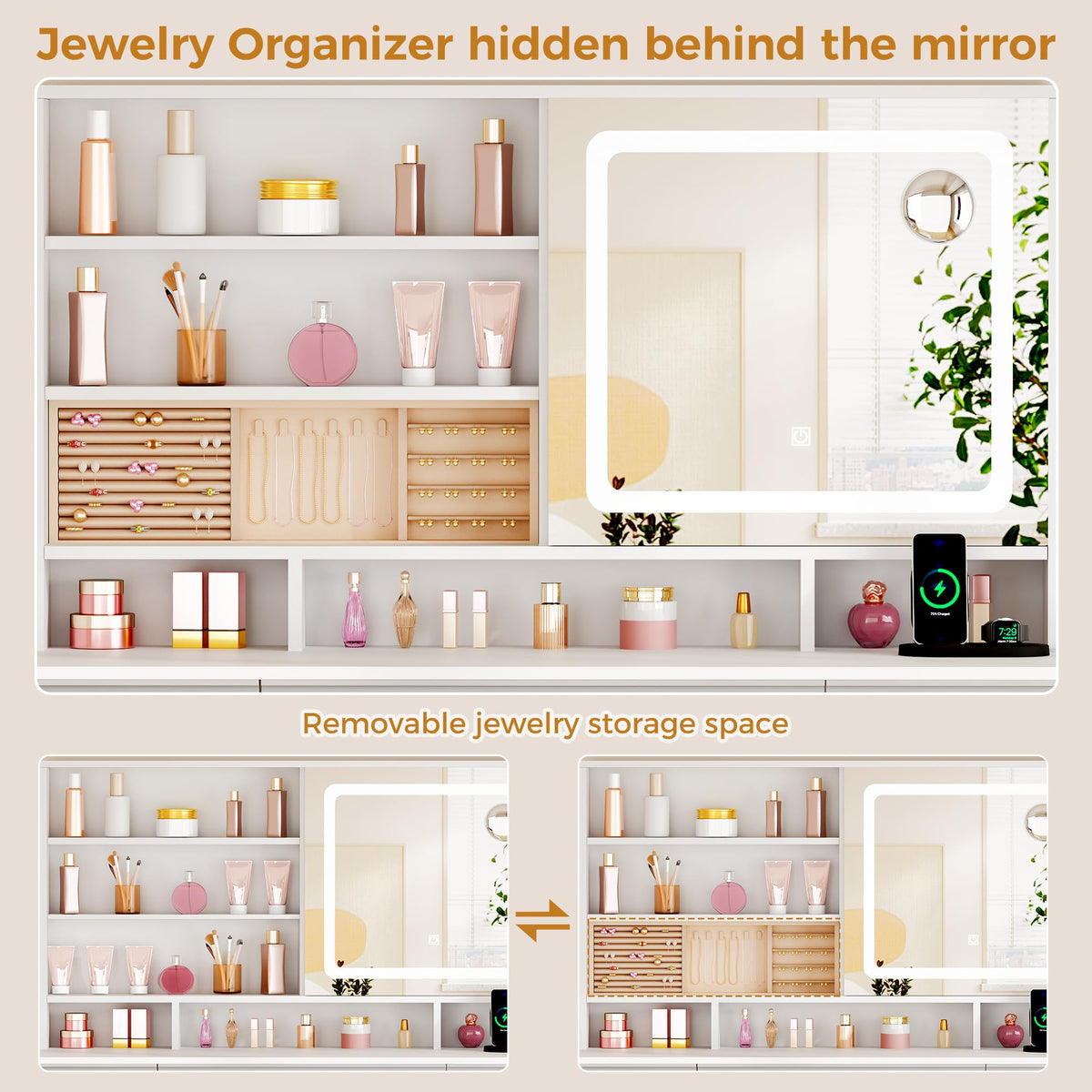 Large Vanity Desk with Sliding Mirror and Jewelry Storage I72702