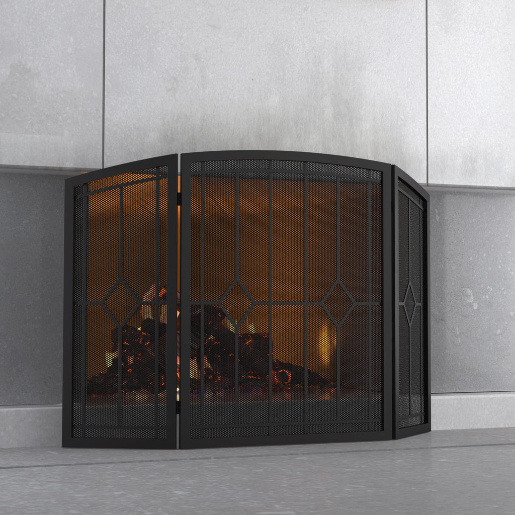 Wrought Iron Fireplace Screen 48"x30" Black Spark Guard X593242