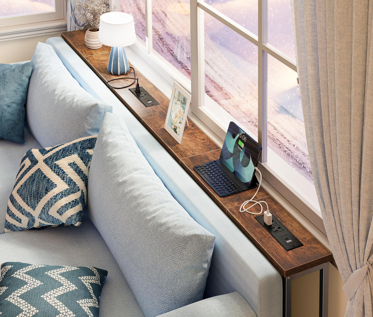 78.8 inch Narrow Behind Couch Table with 2 Charging Stations H7583
