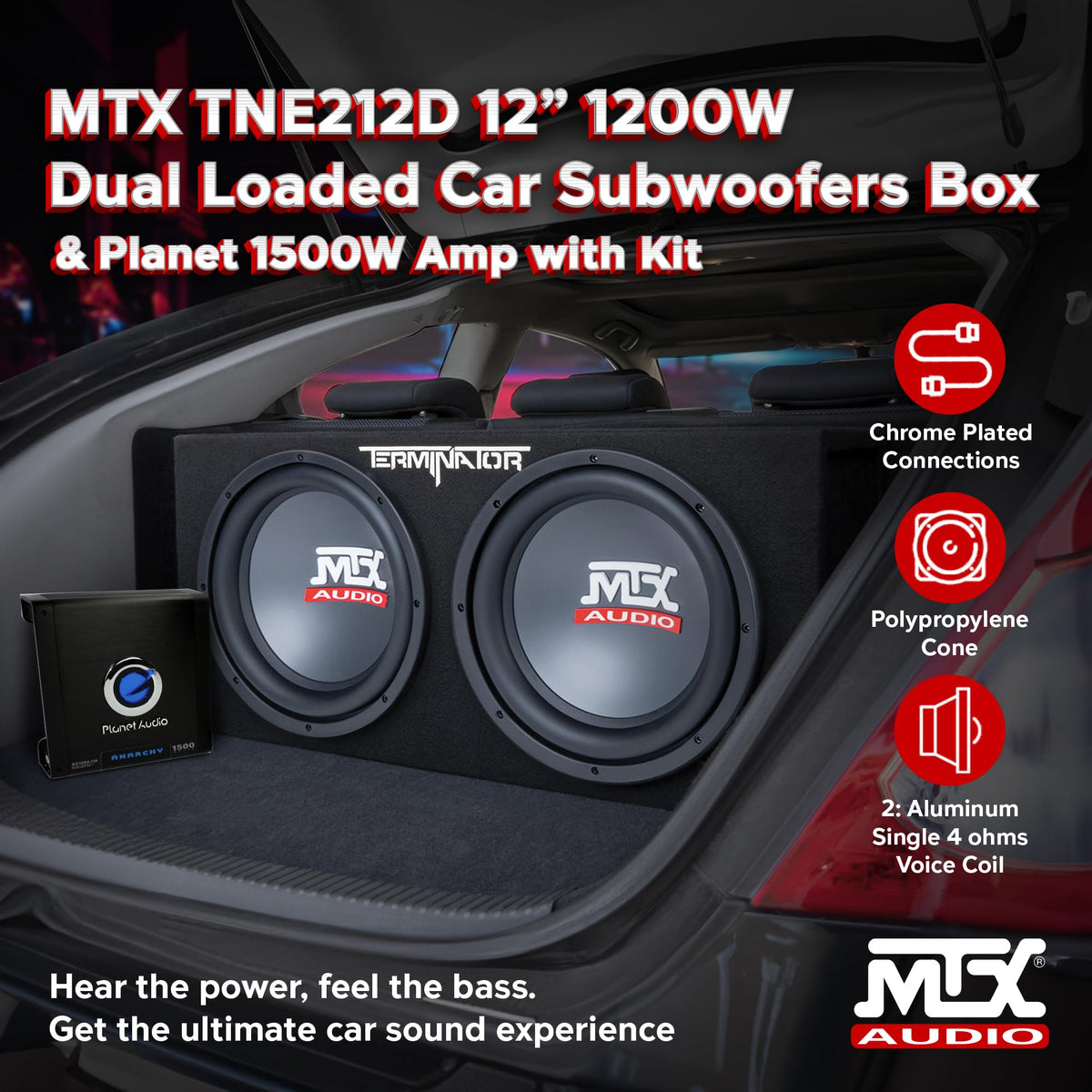 Dual 12" Subwoofers Loaded Enclosure with Amp & Wiring Kit W10079