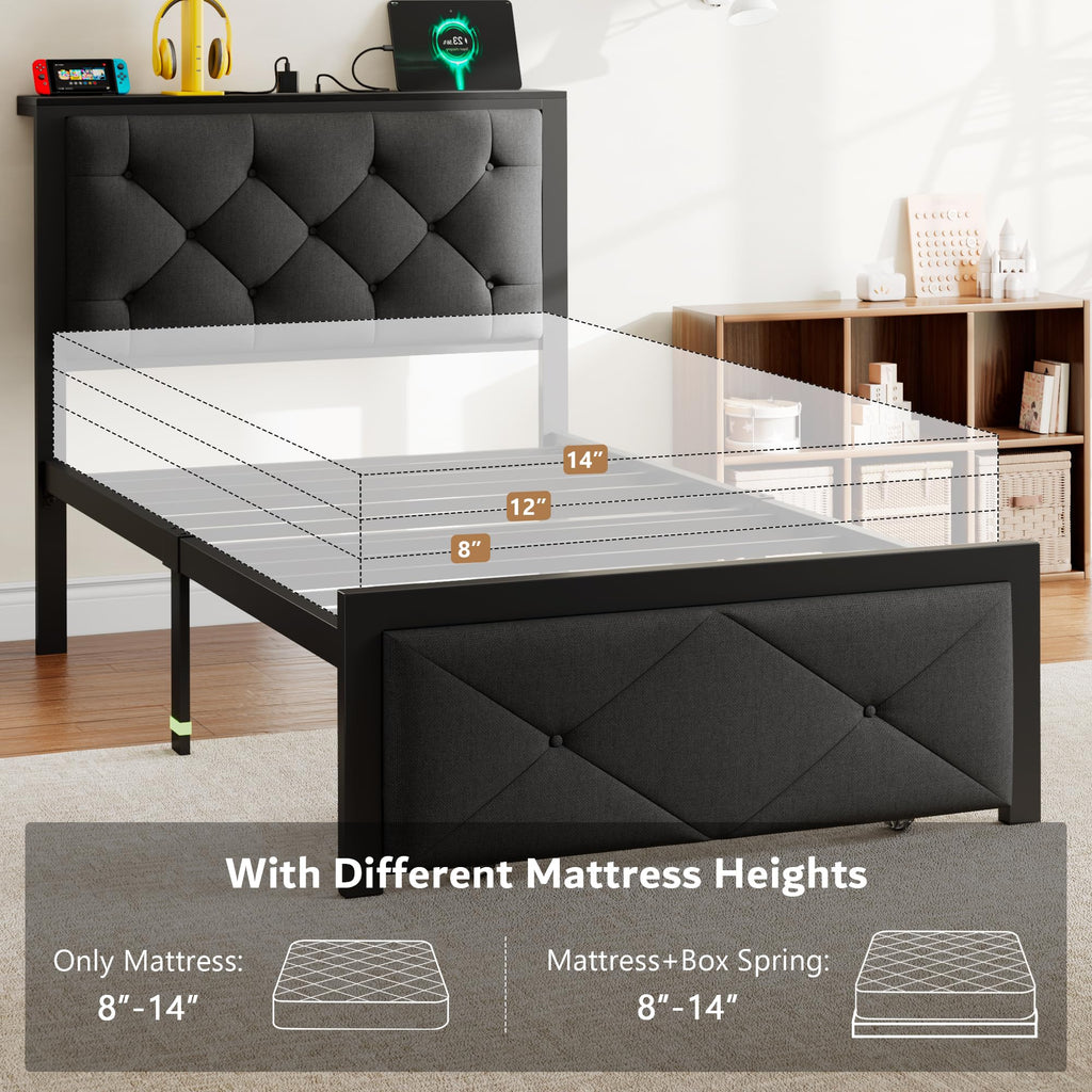 Black Twin Bed Frame with Storage Drawers C217834