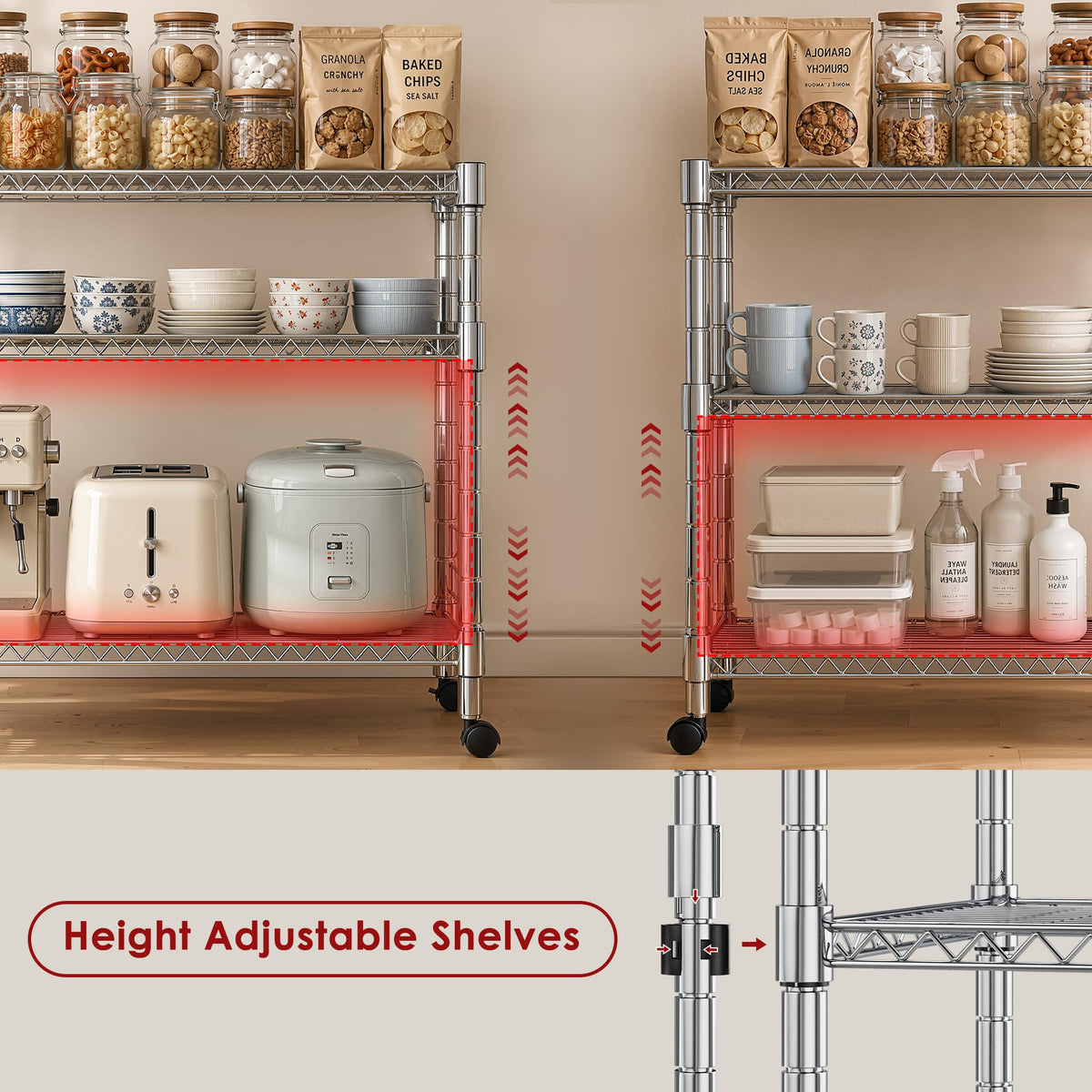 Heavy Duty 3-Shelf Chrome Steel Shelving Unit with Wheels S32281