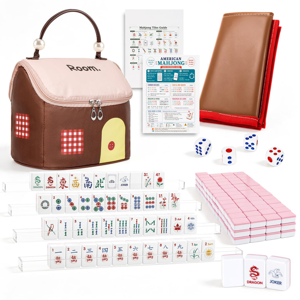 American Mahjong Set 166 Mini 0.8-Inch Tiles 4 Racks Pink U89126