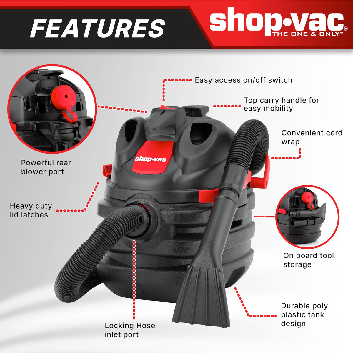 5 Gallon 6.0 Peak HP Portable Wet/Dry Vacuum Z720768