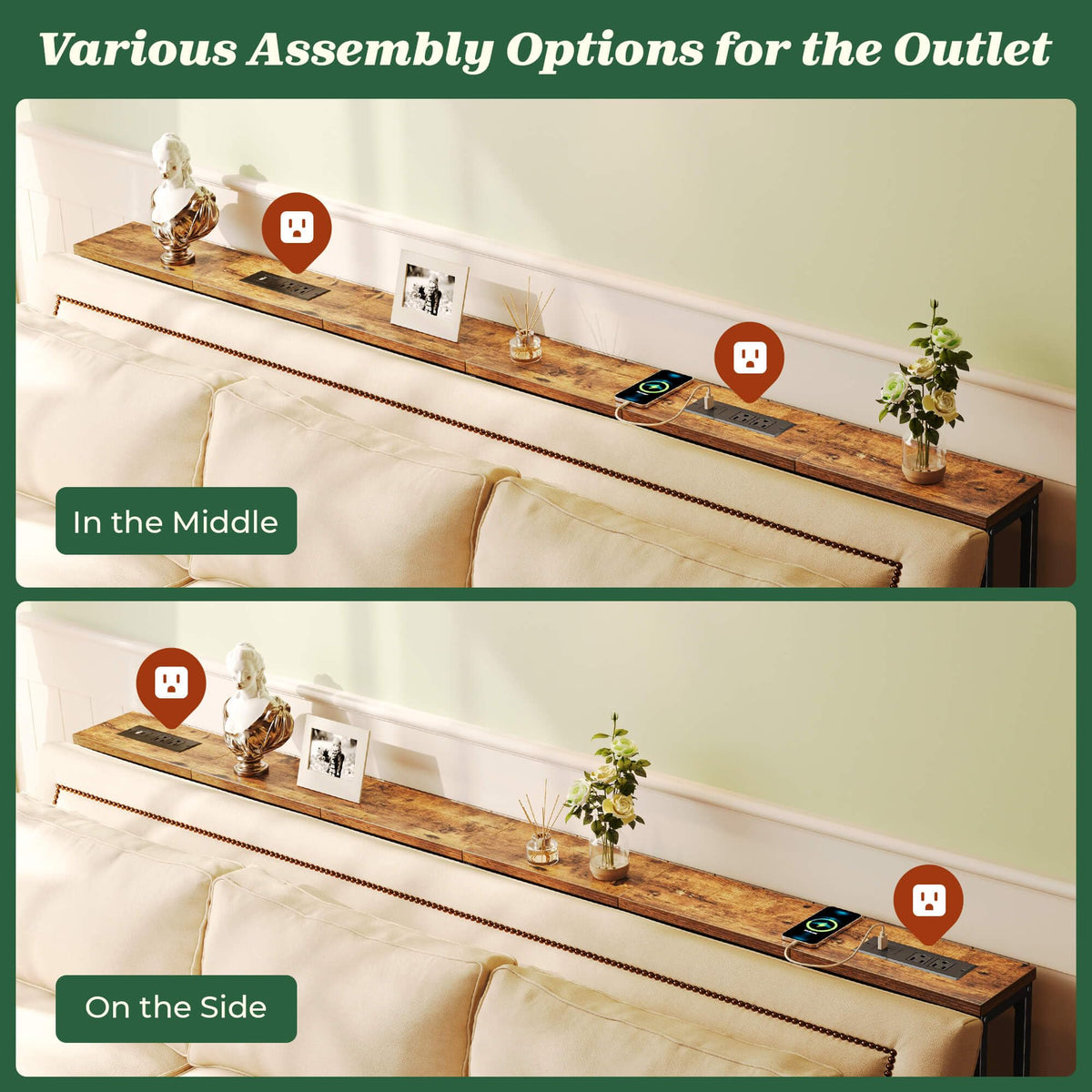 78.8 inch Narrow Behind Couch Table with 2 Charging Stations H7583