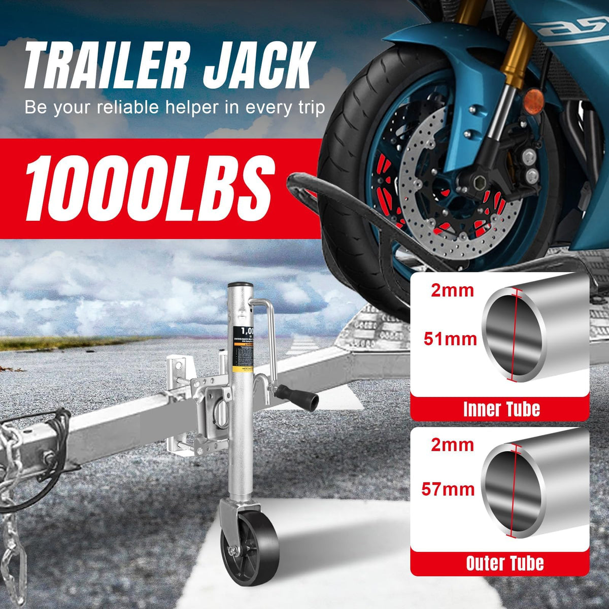 1000 lbs Trailer Jack with Wheel K653058