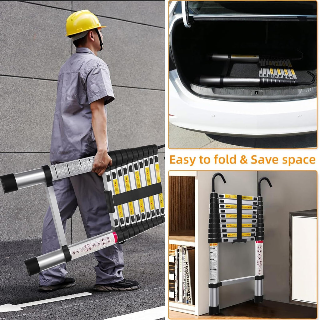 10.5ft Aluminum Telescoping Ladder 330 lbs Capacity W552