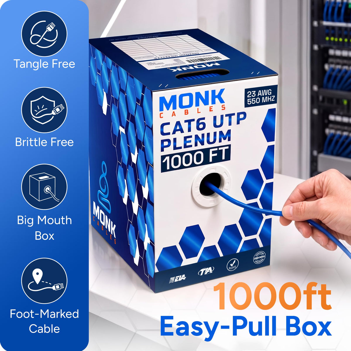 CAT6 Plenum Cable 1000ft UTP 23AWG 550MHz Blue M351268