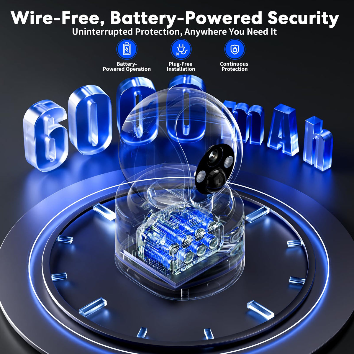 Battery Powered Wireless Indoor Security Camera, 4MP HD Pan/Tilt, 6000mAh Rechargeable, 5G&2.4G WiFi 6 E5382