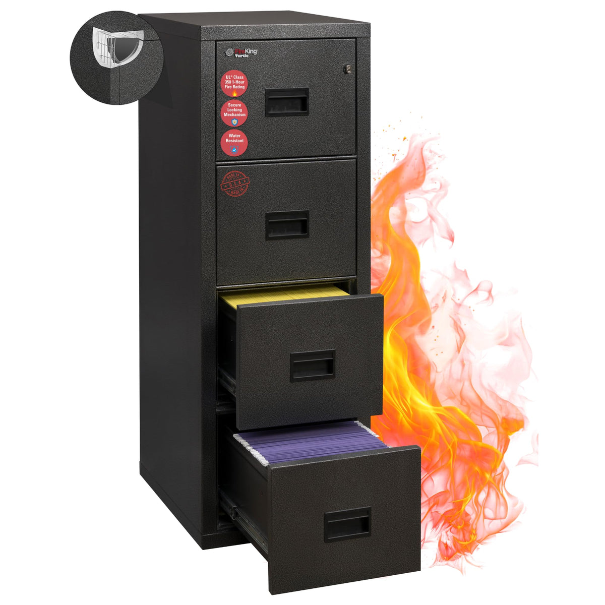 Black 4 Drawer Fire Rated File Cabinet J4292