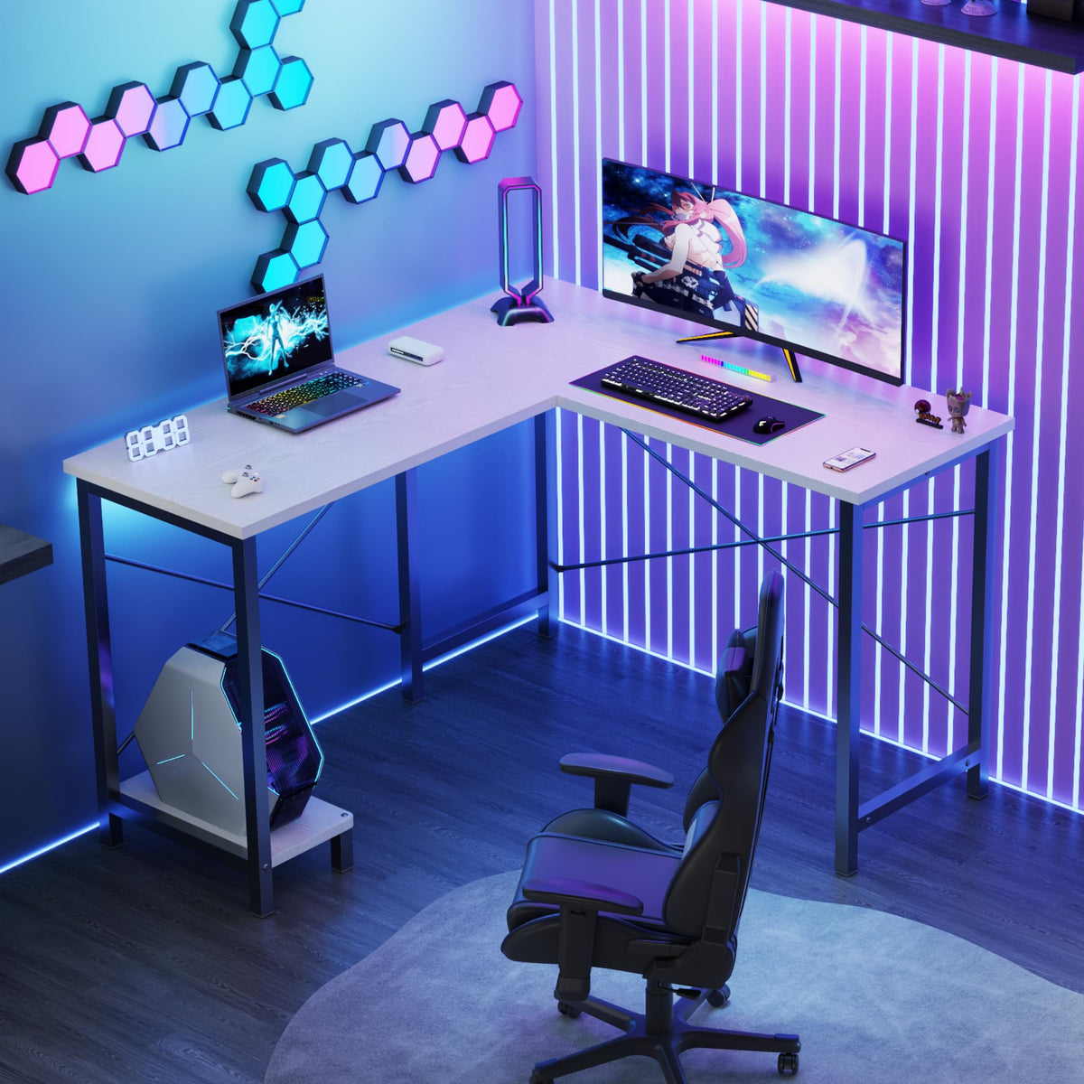 50-Inch Reversible L Shaped Desk with CPU Shelf H828141