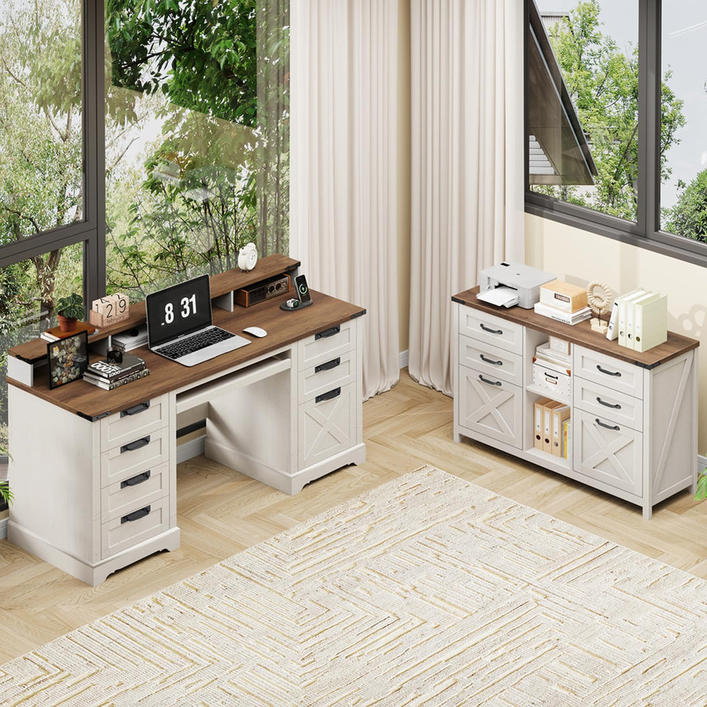 White and Brown 6 Drawer File Cabinet E570