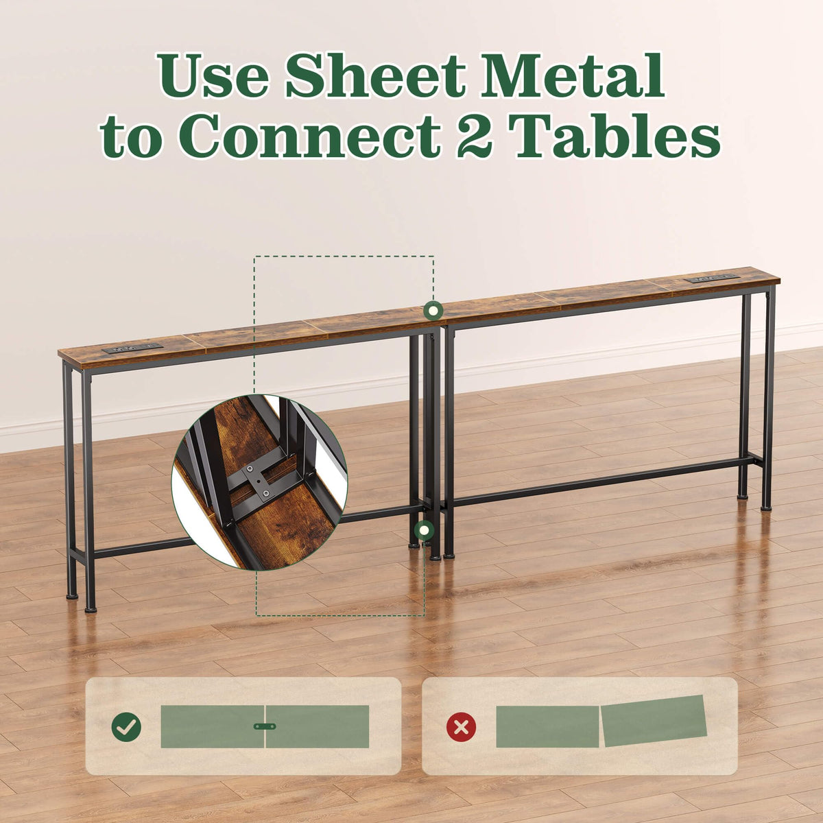 78.8 inch Narrow Behind Couch Table with 2 Charging Stations H7583