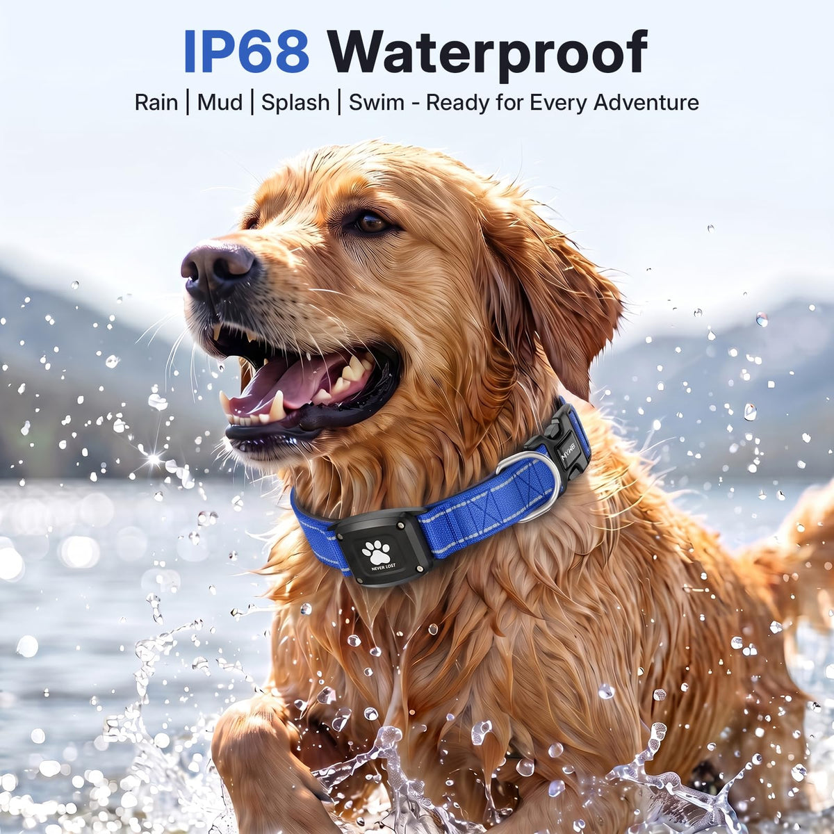 GPS Dog Collar with Tracker, Waterproof, Blue, L Z72867