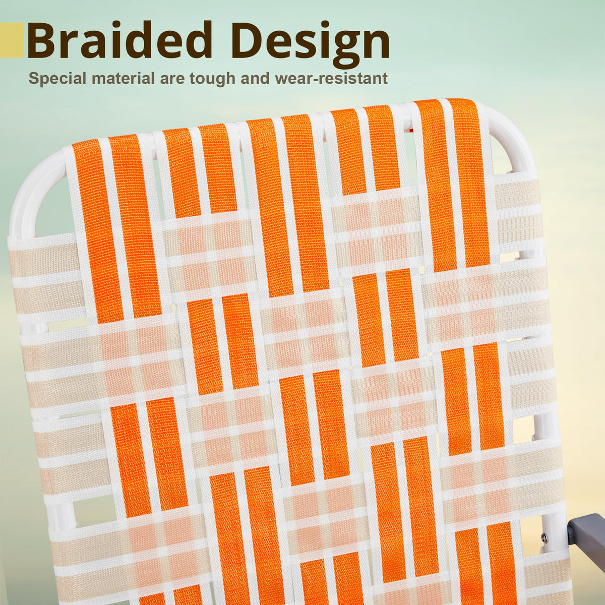 Orange & White Set of 2 Webbed Folding Beach Chairs A8236