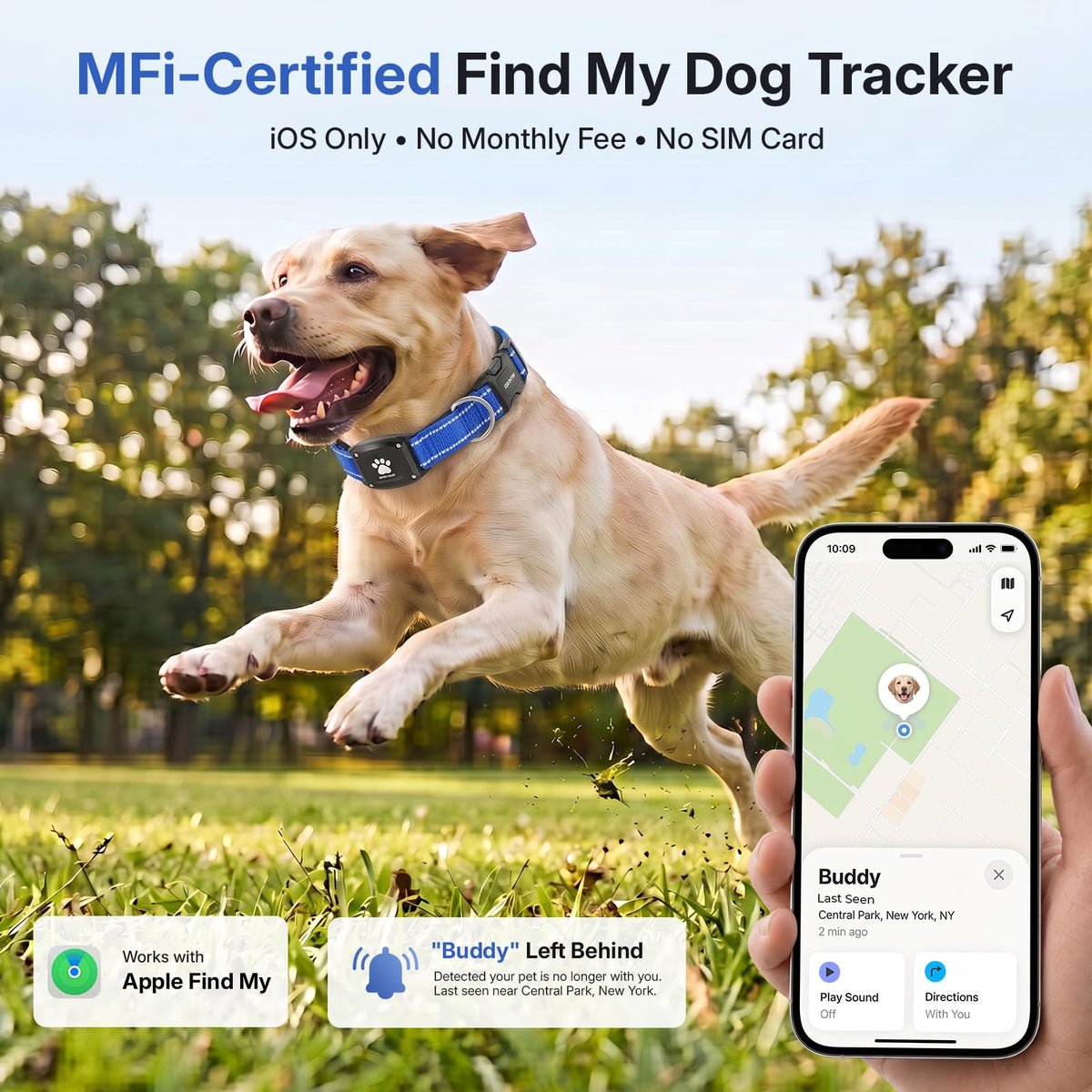 GPS Dog Collar with Tracker, Waterproof, Blue, L Z72867
